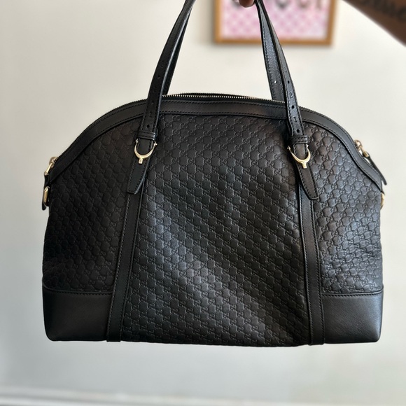 Gucci Black Leather Satchel with Diamond Pattern - Picture 1 of 10